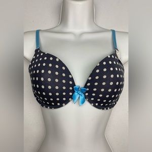 NWT INDIGO/WHT DOT Lightly Lined Plunge, 32D  *P1052